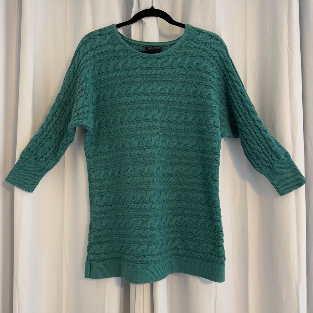 Banana Republic Cable Knit Tunic Sweater Green Dolman Sleeve Women’s Large